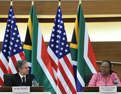 United States secretary of state, Antony Blinken (left) with his South African counterpart Dr. Naledi Pandor in Pretoria