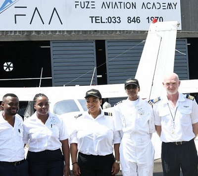 KwaZulu-Natal (KZN) Premier Nomusa Dube-Ncube with Fuze Aviation Academy Training Programme officials and students. Photo supplied