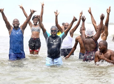 Durban Mayor, Mxolisi Kaunda in swimsuit with goggles. Photo supplied