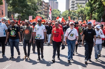 Economic Freedom Fighters (EEF) Commander-In-Chief Julius Malema leads from the frontline as the South African nation heeded to his call for a national shutdown
