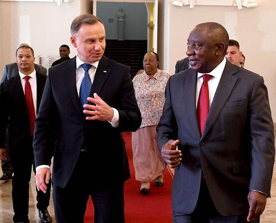 Polish president Andrzej Duda (left) with South African President Cyril Ramaphosa during African Union team's visit to Poland.