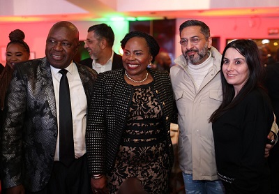 (Left-to-right) are ZANU-PF spokesperson, Chris Mutsvangwa and his wife, Monica Mutsvangwa, Zimbabwe Minister of Information, Publicity and Broadcasting Services with Zunaid Moti and his wife at SADC journalists' tour of Zimbabwe in Harare.
